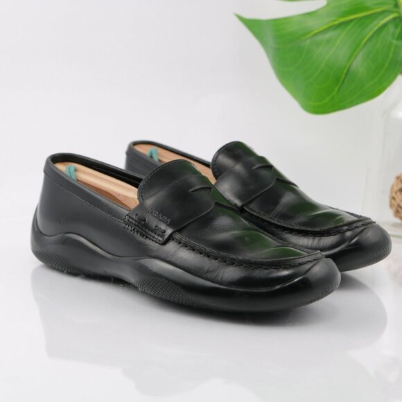 Prada Shoes - Prada Women Spazzolato Rois Penny Loafer Size 6 Black Leather Vibram Linea Rosa
